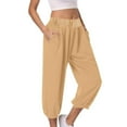thumbnail image 2 of Women Trendy Summer Capri Pants Loose Baggy Cinch Bottom Tapered Pants with Pockets Drop Crotch Comfy Ankle Trousers, 2 of 9
