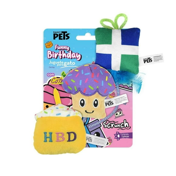 Juguete para gato Fancy Pets Funny Birthday con Scrunch y Catnip 3 piezas