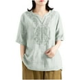 thumbnail image 2 of Njoeus Women's Comfy Cotton Embroidered Shirts Causal V-Neck Summer Tunic Tops Lightweight Blouses M-3XL, 2 of 6