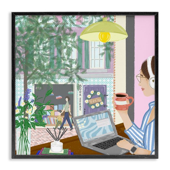 Stupell Industries Contemporary Relaxing Cafe in City Black Framed Giclee Art, 12 x 12, by Ale Saiz Studio