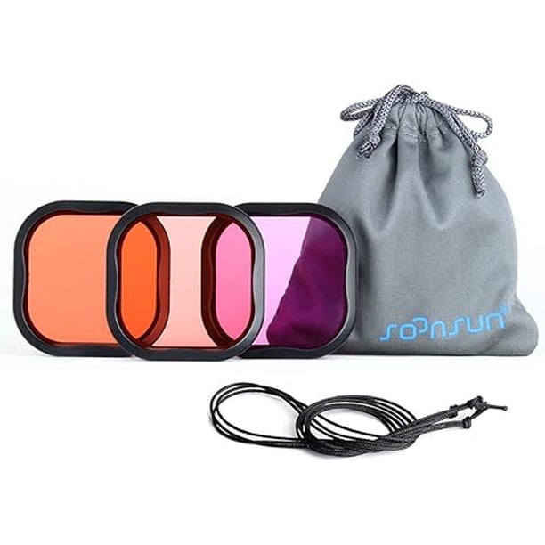 Paquete de 3 filtros de buceo para GoPro Hero 8 9 10 11 Carcasa impermeable oficial negra - Filtros rojo, rojo claro, magenta - Mejora los colores para diversas condiciones de fotografía y video subacuáticos Sailing Electrónica