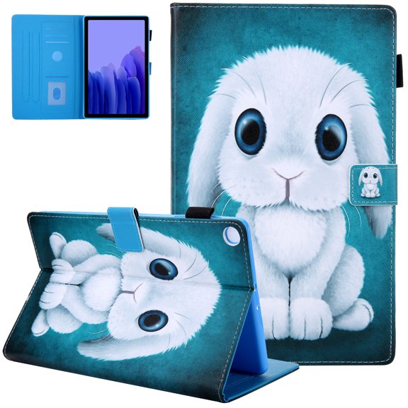 Case for Samsung Galaxy Tab A7 10.4 2020 Model SM-T500/T505 - Slim Premium Leather Folio Stand Protective Cover with Smart Auto Wake/Sleep & Card Slots & Pencil Holder, Cute Rabbit