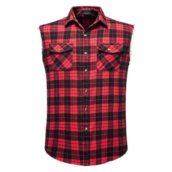 Posijego Men's Plaid Tank Tops Collared Button down Sleeveless Shirts with Pockets Trendy Tank Tops Summer Shirts