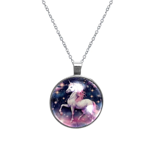 Starry Unicorn Women's Glass Circular Pendant Necklace