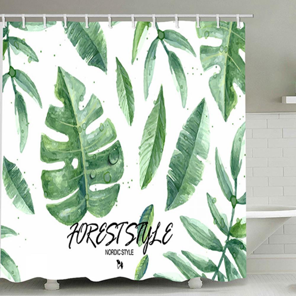 Jungle Plants Palm Leaves Waterproof Fabric Shower Curtain Bathroom 71Inch 