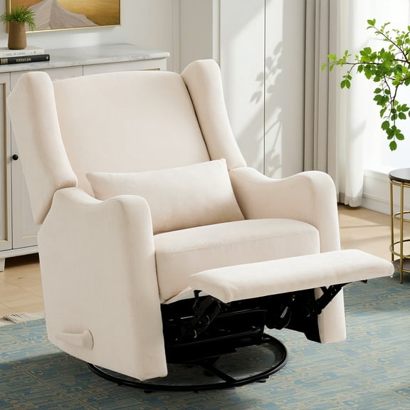 360° Swivel Rocker Recliner Chair  - Ultra Comfy Nursery Glider Recliner - Glider Rocking Chair for Nursery and Living Room,Beige