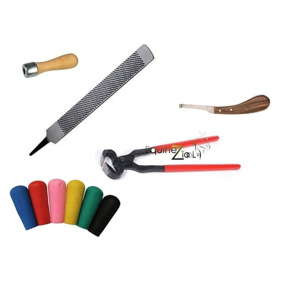 5 PCS Farrier Horse Hoof Care Kit–Complete Set of Nippers,Hoof Rasp,Ergonomic Handle,RH Knife, Hoof Trimming,Shaping,&Shoeing Tools for Professional Farriers,Horse Owners,Equine Care Experts