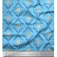 thumbnail image 1 of Soimoi Blue Cotton Duck Fabric White Floral & Ogee Damask Fabric Prints by Yard 44 Inch Wide, 1 of 3