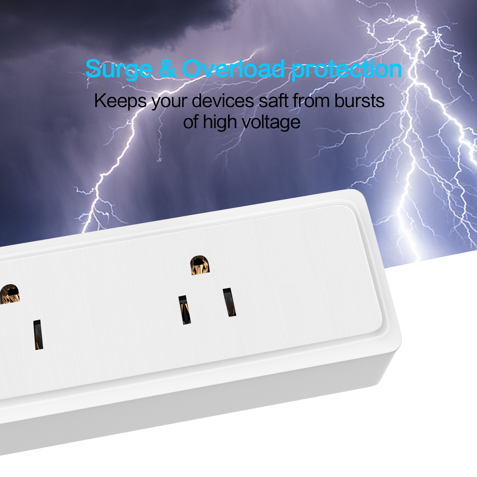 6 Outlet Surge Protector Power Strip with 4 USB Ports (900J), Wide Spacing, Wall Mountable, 1250W - Fireproof Safety