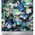 thumbnail image 1 of Soimoi Blue Cotton Jersey Fabric Skull & Anemone Flower Print Fabric by The Yard 58 Inch Wide, 1 of 1