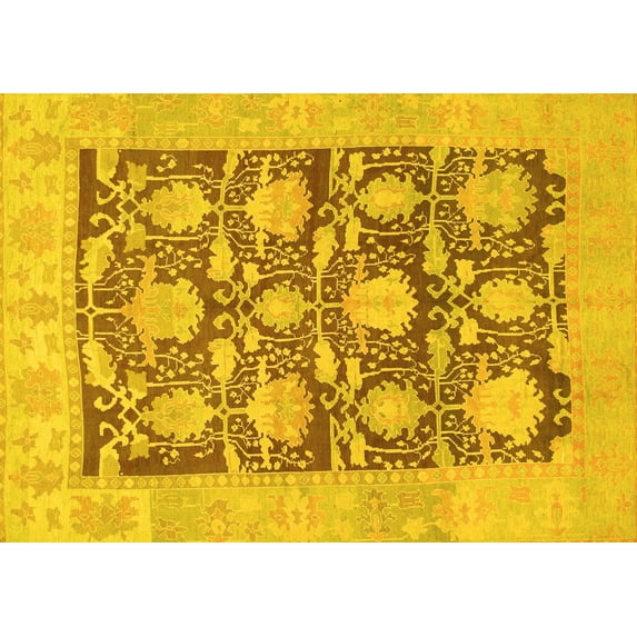 Ahgly Company Machine Washable Indoor Rectangle Abstract Yellow Modern Area Rugs, 6' x 9'