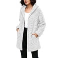 thumbnail image 4 of Trikvn Women's Long Fleece Coat Fuzzy Sherpa Jacket Winter Warm Zip Up Hooded Outerwear with Pockets Cable Knit Cardigan Casual Fall Relaxed Fluffy Overcoat, 4 of 9