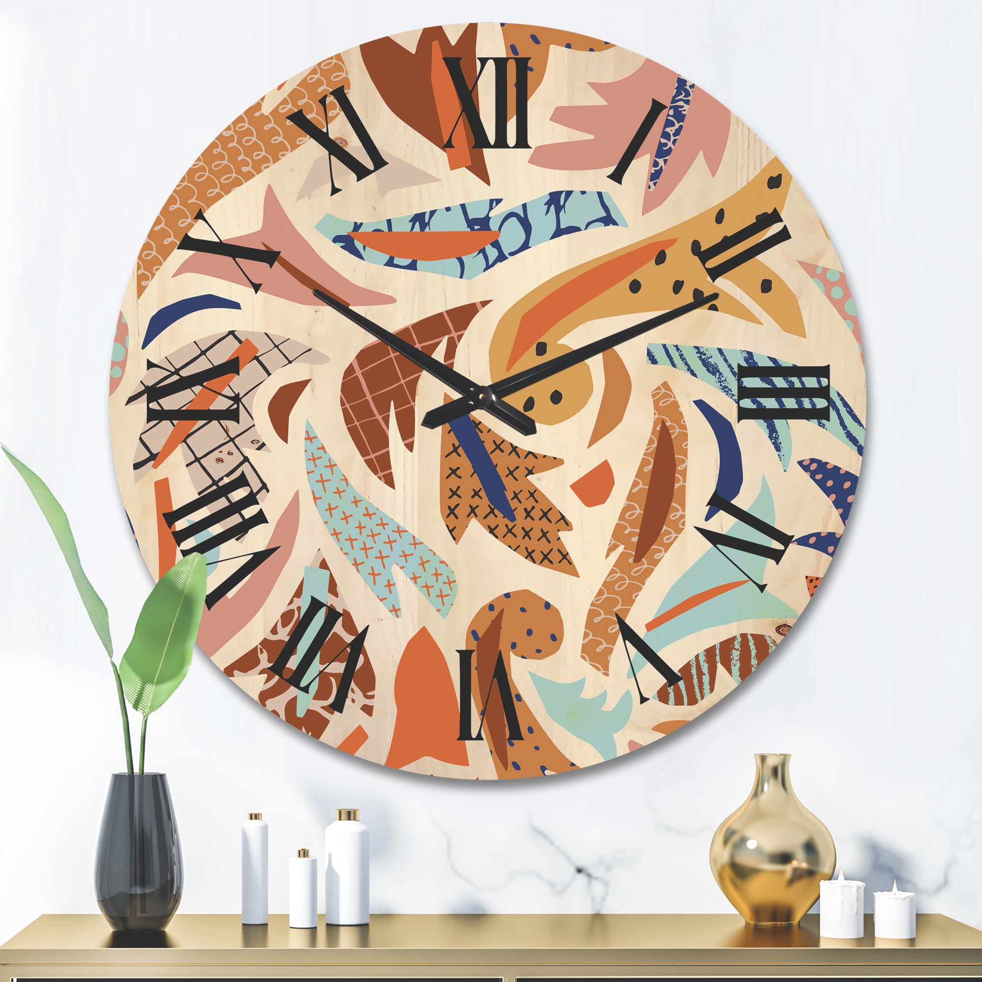 Designart 'Baroque Inspired Stylized Doodles Shapes' Bohemian & Eclectic Wood Wall Clock