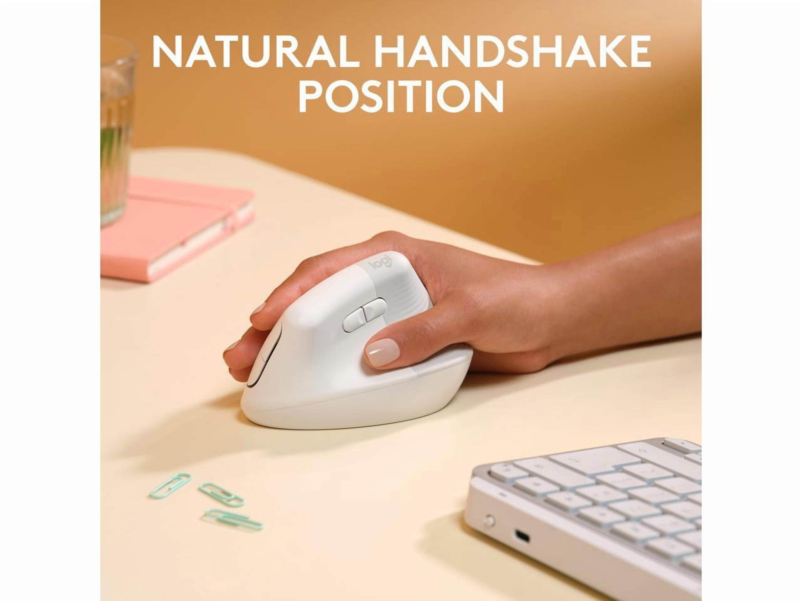 Logitech Lift for Mac Wireless Vertical Ergonomic Mouse, Bluetooth, Quiet Clicks, Silent Smartwheel, 4 Customizable Buttons, Off White