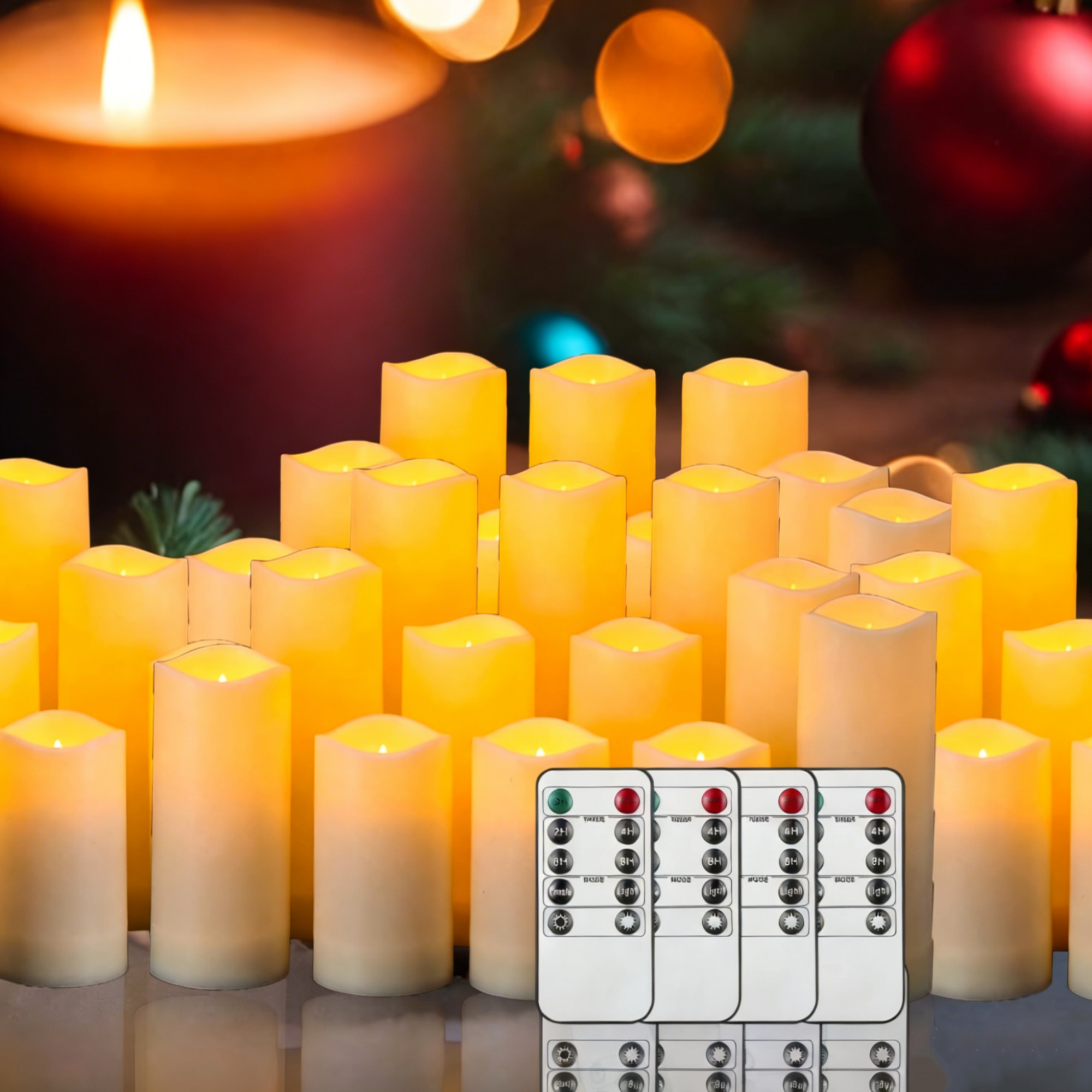 Luminara 8-Inch Red Taper Flameless Candles (4-Pack) – Moving Wick, Battery LED