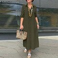 2023 ZANZEA Elegant Shirt Dress Solid Long Sleeve Maxi Vestidos Women Autumn Lapel Solid Button Sundress Female Robe OversizedXXXL Gao Jinjia LED