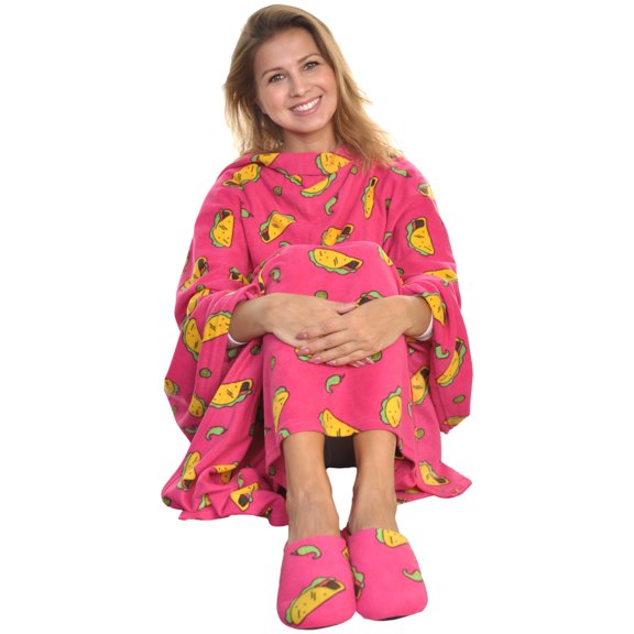 Angelina Women's Cozy Fleece Blanket with Slipper (1-Pack)