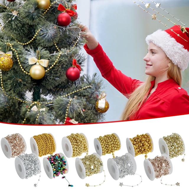 Xihbxyly Cadena de Cuentas Galvanizada, Elegante Adorno para Árbol de Navidad, Decoración de Pared Reutilizable, Versátil para Fiestas Navideñas, Regalo Ideal (Juego de 1 Pieza)