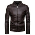 thumbnail image 2 of IYTR Mens Winter Jackets Long Sleeve Jacket Warm Liner Leather Outwear Coat with Pocket Solid Color Zipper Turndown Collar Coffee XL, 2 of 2