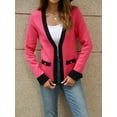 thumbnail image 2 of Women's Open Front Cardigan Sweaters with Trim, Long Sleeve Knit Cardigan Casual for Fall and Winter Rose Red L, 2 of 8