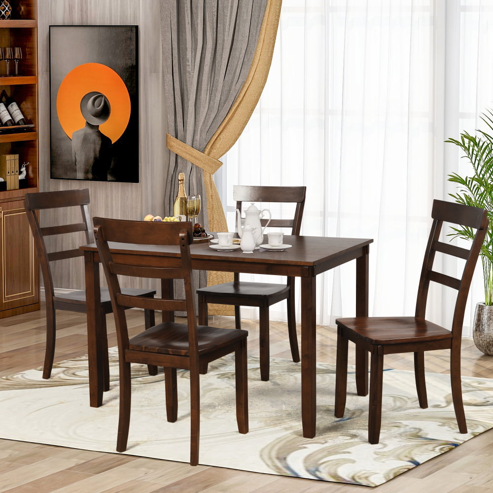 5 PCS Brown Wood Kitchen Dining Room Table Chair Set Furniture Restaurant Home 