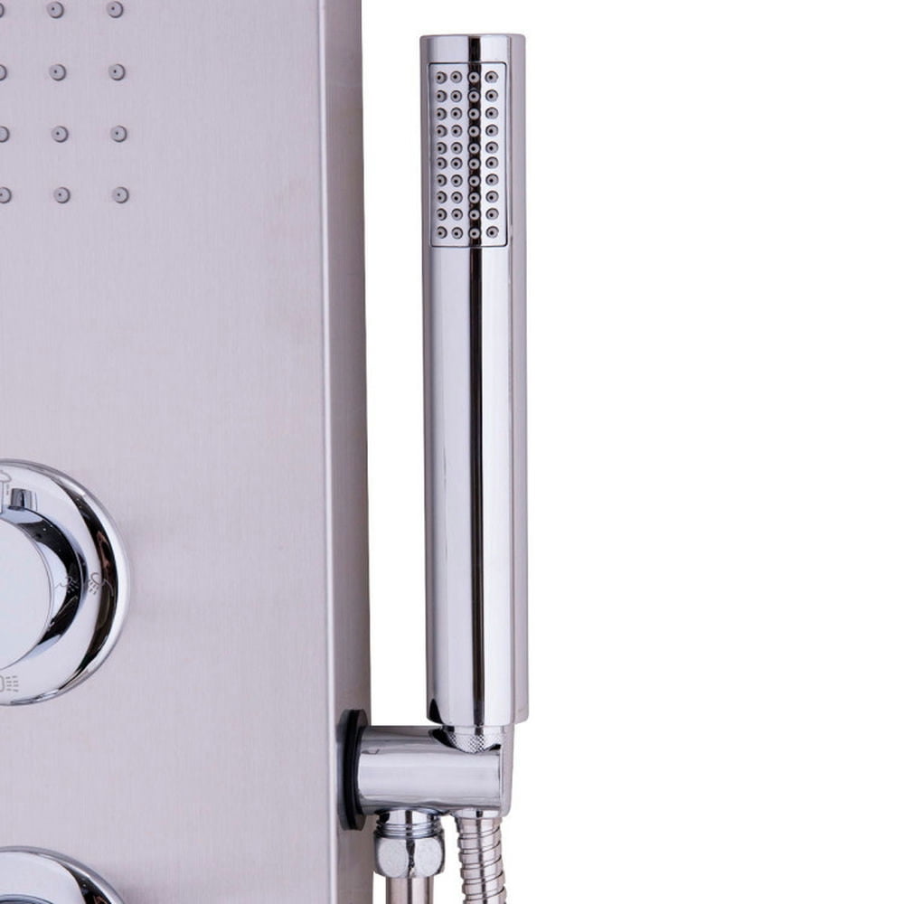 Finihen Shower Panel, Shower Panel Tower System, 57 Inch Stainless Steel Shower Panel With Massage Jets and Hand Shower, Silver Finihen Shower Panel, Shower Panel Tower System, 57 Inch Stainless Steel Shower Panel With Massage Jets and Hand Shower, Silver