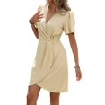 thumbnail image 1 of Vestido Informal de Verano para Mujer, de Corta y Cuello en V, para Vacaciones, Estilo Midi Cruzado con Efecto Piel de Serpiente. Albaricoque XL, 1 of 8