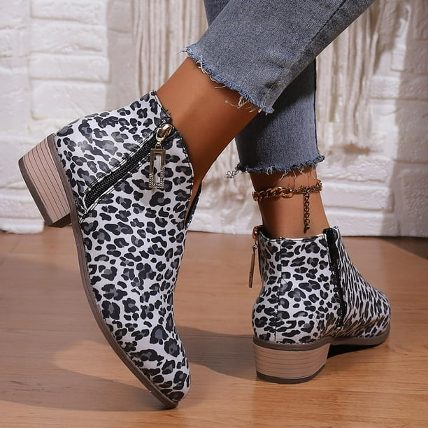 hoksml Womens Boots Women s Large size Leopard Print Ankle Boots