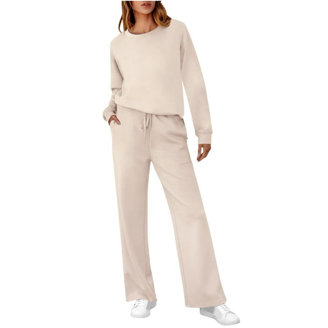 Timegard Ensembles 2 Pcs pour Femmes Chandails à Manches Longues Pantalons à Jambes Larges Automne Hiver Tenues Décontractées Confortables
