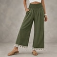thumbnail image 2 of Yungyresw Womens Wide Leg Palazzo Pants Lace Hem Elastic Smocked Waist Casual Pants Lightweight Straight Trousers With Pockets Deep Green L, 2 of 4