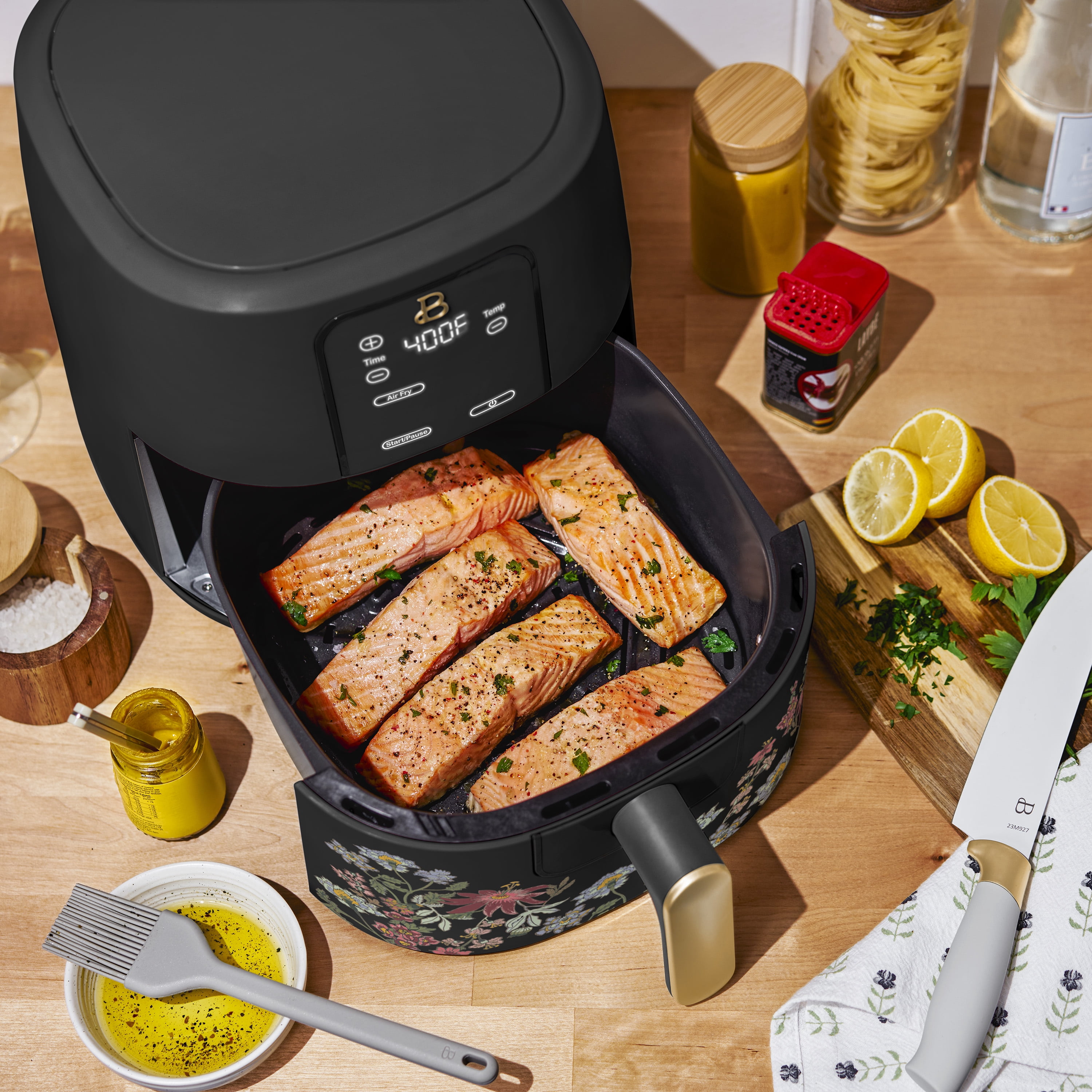 Beautiful 6 Qt Air Fryer with TurboCrisp Technology, EverGood Non-Toxic Ceramic Nonstick Coating, Wildflower Black Sesame by Drew Barrymore