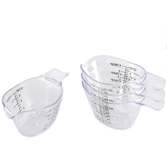 KKFEN-4 Pack Small Measuring Cups, 2oz/60ml Mini Measuring Cup with tsp/Tbsp/oz/ml Markings, Clear Easy-Read Scale for Kitchen, Resin, DIY, Beauty Mixing (4)