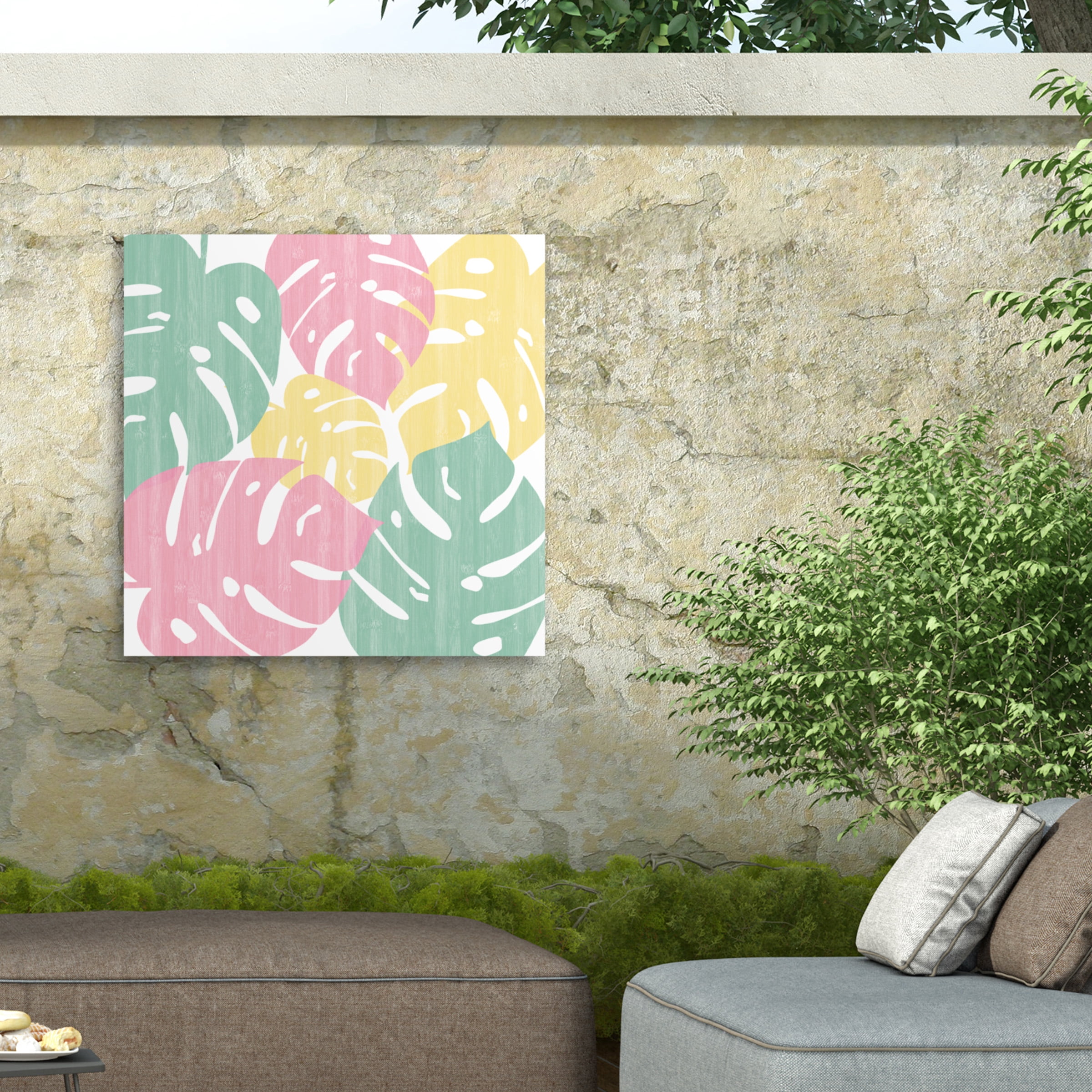 Sarah Adams 'Monstera II Bright on White' Outdoor Canvas 35x30