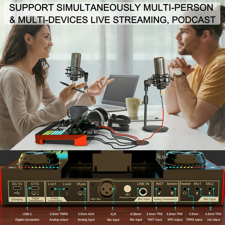 USB Audio Interface with Mixer & Vocal Effects, tenlamp G10 Multi-Channel Sound Mixer Voice Changer, All-in-one Studio Mixer Equipment for Phone PC Online Live Streaming Podcast Recording - Walmart.com