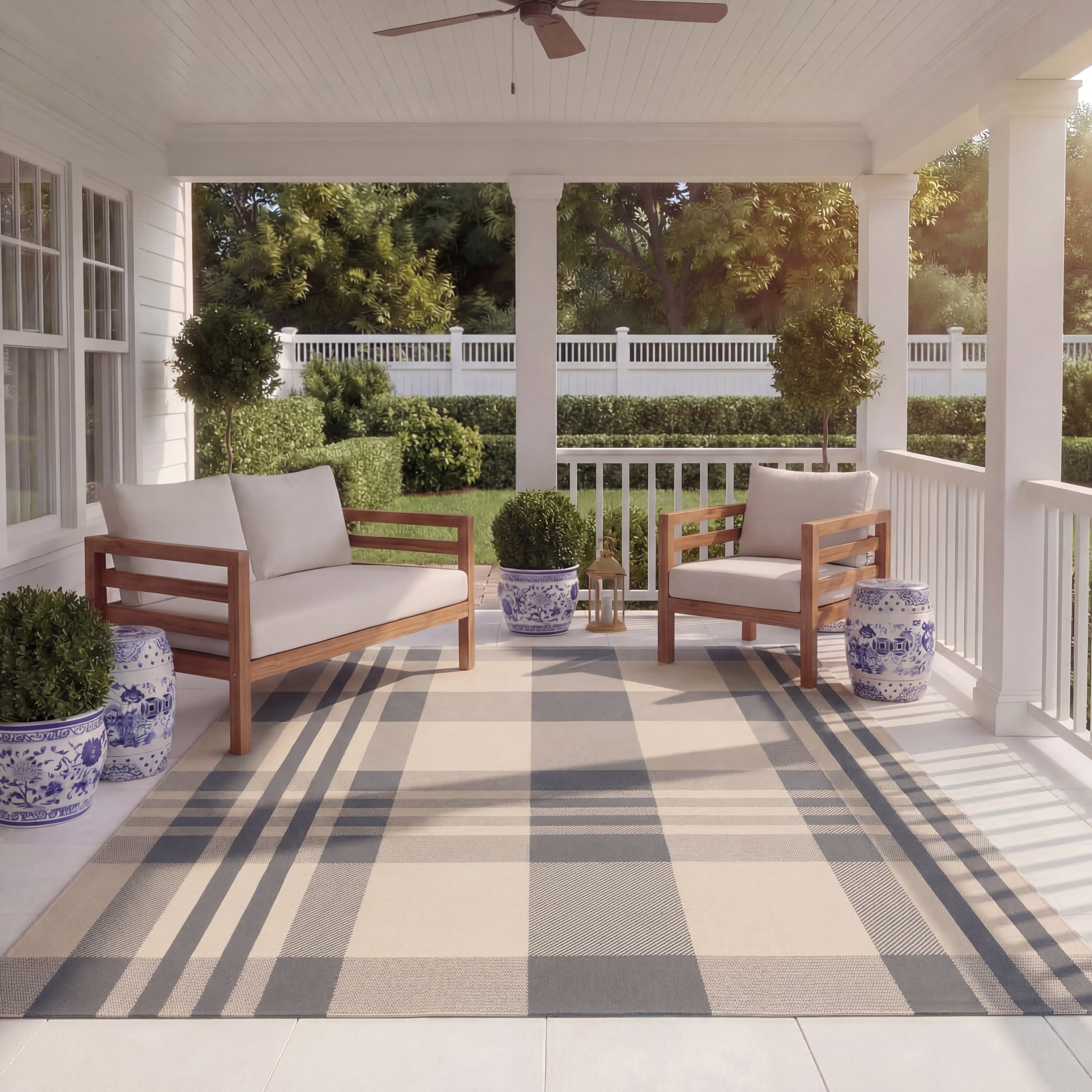 Safavieh Courtyard Benjamin Plaid Indoor/Outdoor Area Rug, Gray/Bone, 6'7" x 9'6"