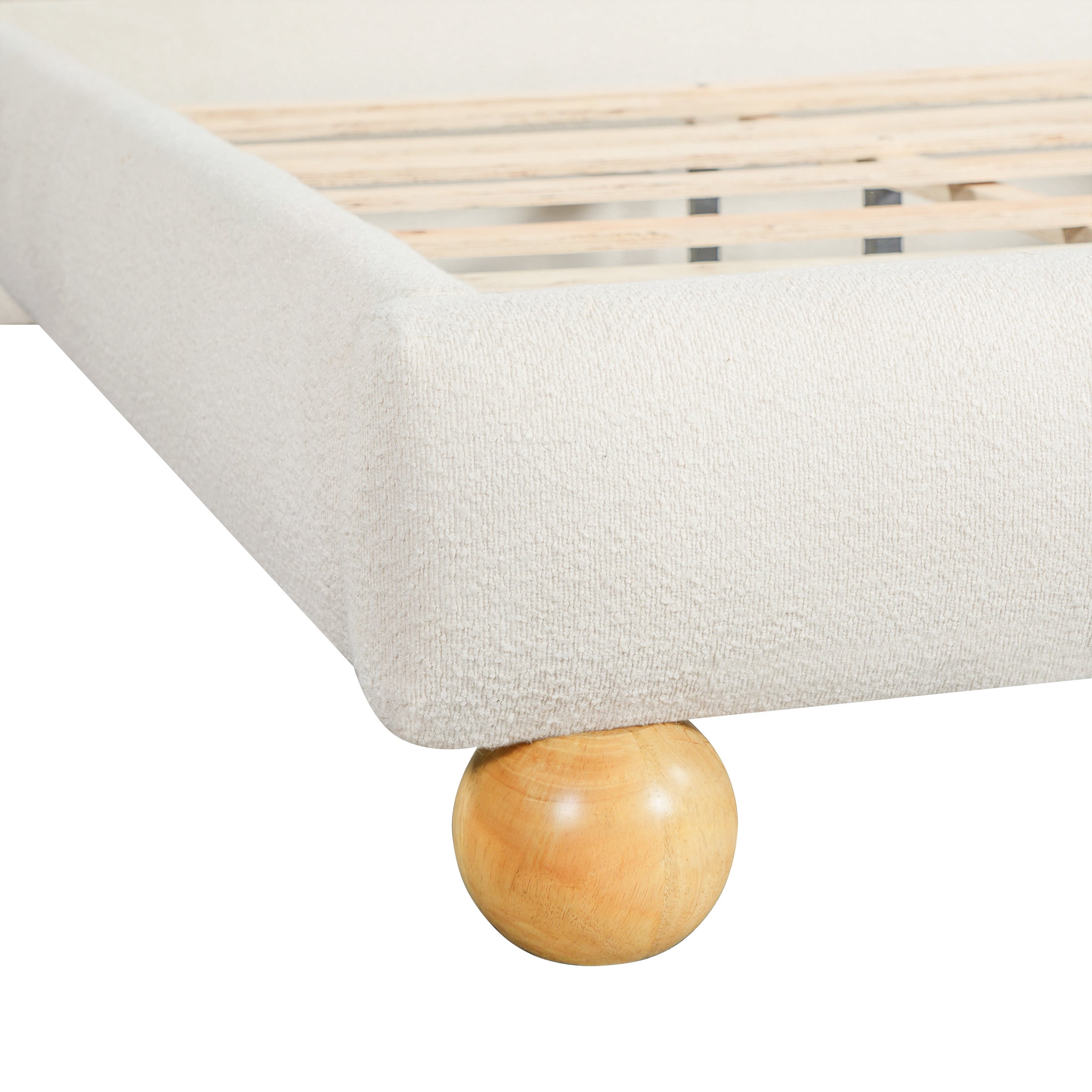 Christopher Knight Home Queen Boucle Upholstered Bed Frame with Thick Headboard, Off White