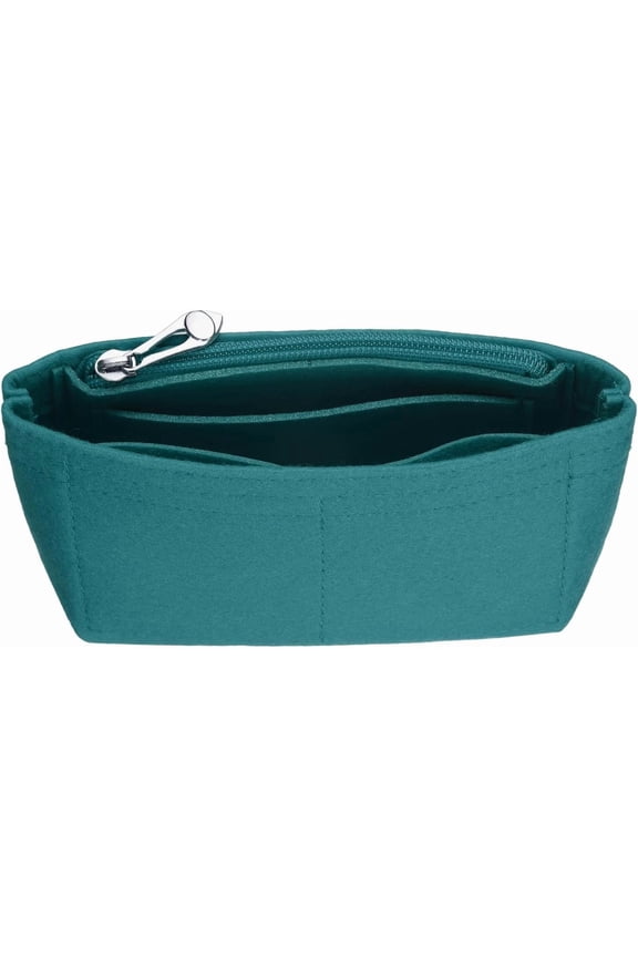 Purse Organizer Insert, Small Felt Handbag Mini Bag Storage & Finishing Inner Liner with Zipper for Chic Backpack Tote Shoulder Bags, Lake Green