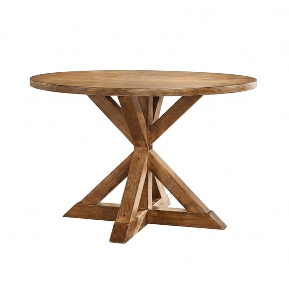 Roundhill Furniture Windvale Cross-Buck Base Dining Table, Oak