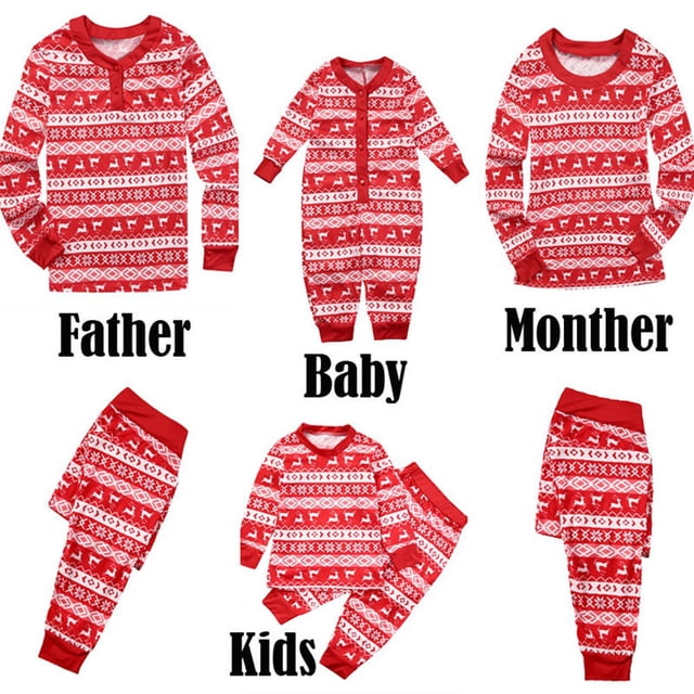 Ensemble de Pyjamas de Noël Assortis pour la Famille en Coton, Pyjamas des Fêtes avec Cerf, Tenue de Nuit Papa Maman Enfants Bébé PJs