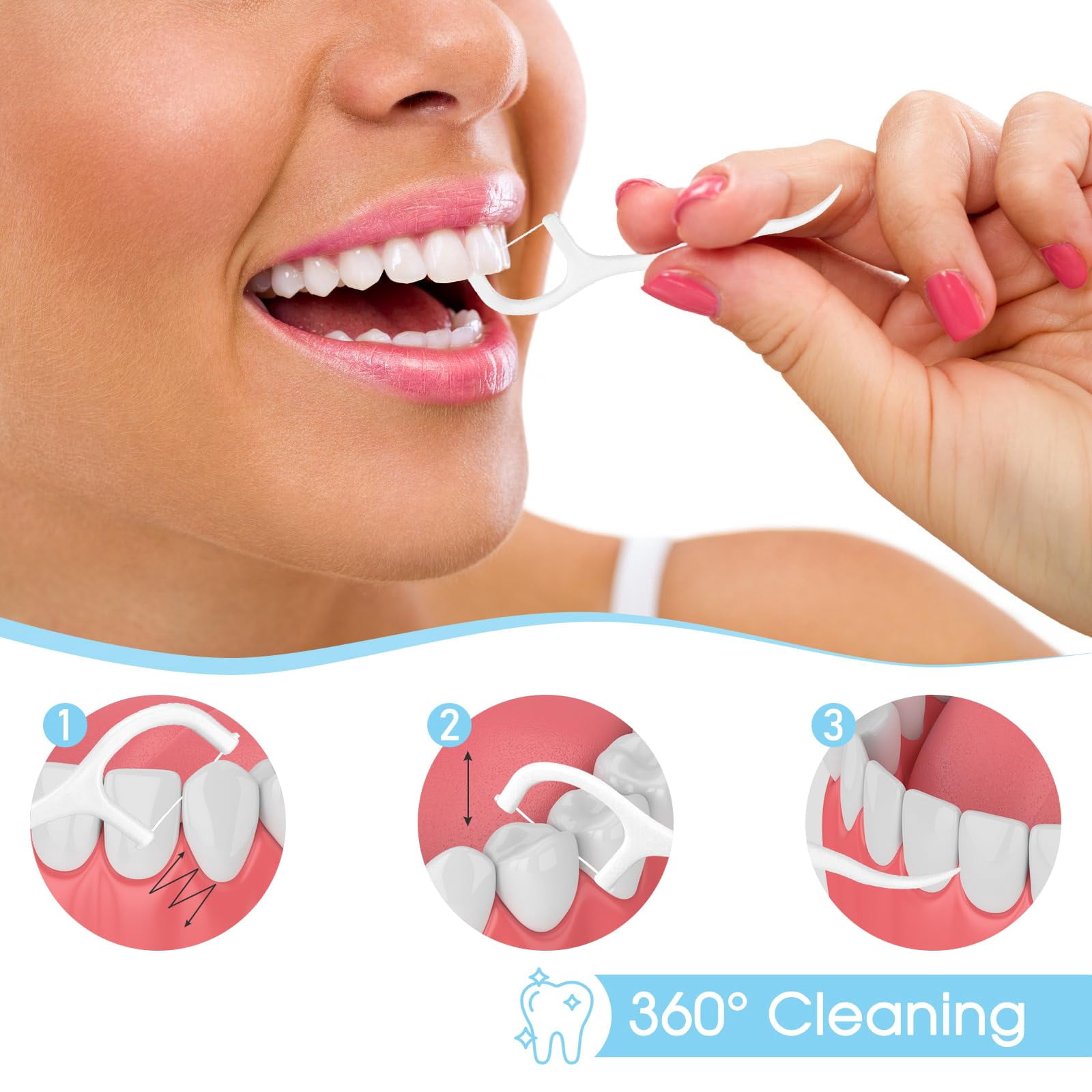 500 Count Dental Floss Bulk Individually Wrapped Floss Bulk Toothpicks for Oral Teeth Clean Tight Space Cleaning Plaque for Travel Hotel Office(White)