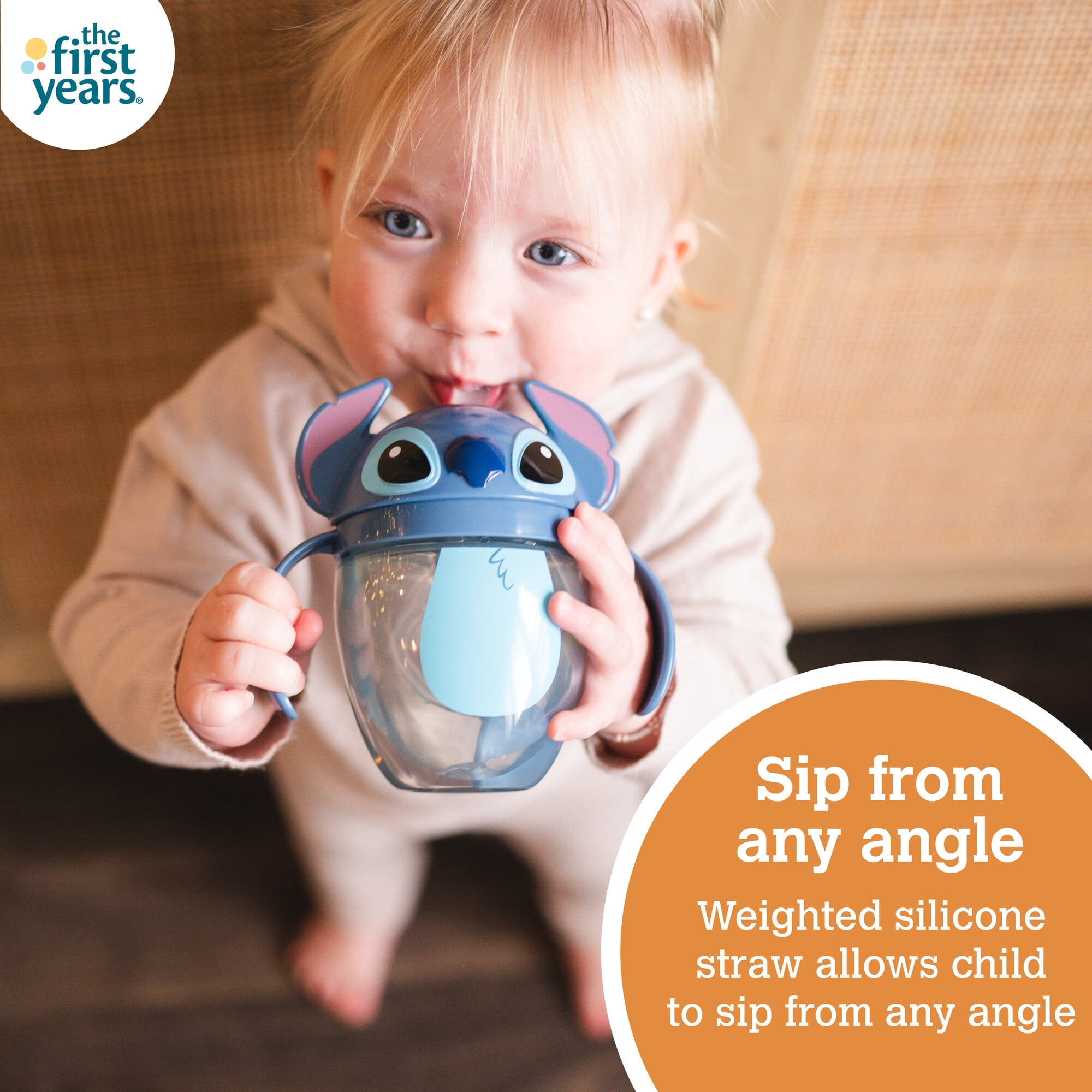 The First Years 7oz Stitch Spill Proof Weighted Straw Trainer Sippy Cup - 6 Months and up
