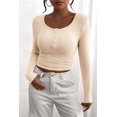 thumbnail image 4 of Remera Mujer PRETTYGARDEN Otoño 2025 Manga Larga Henley XXL Beige, 4 of 8