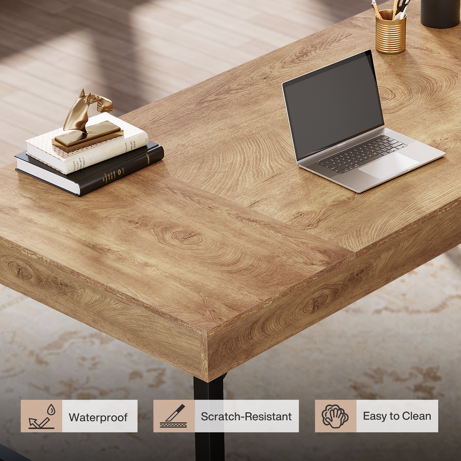 Finmind 55" Rustic Industrial Executive Office Desk, Simple, Strong Metal Framed Writing & Laptop Table, Multi-purpose Home & Business Workstation