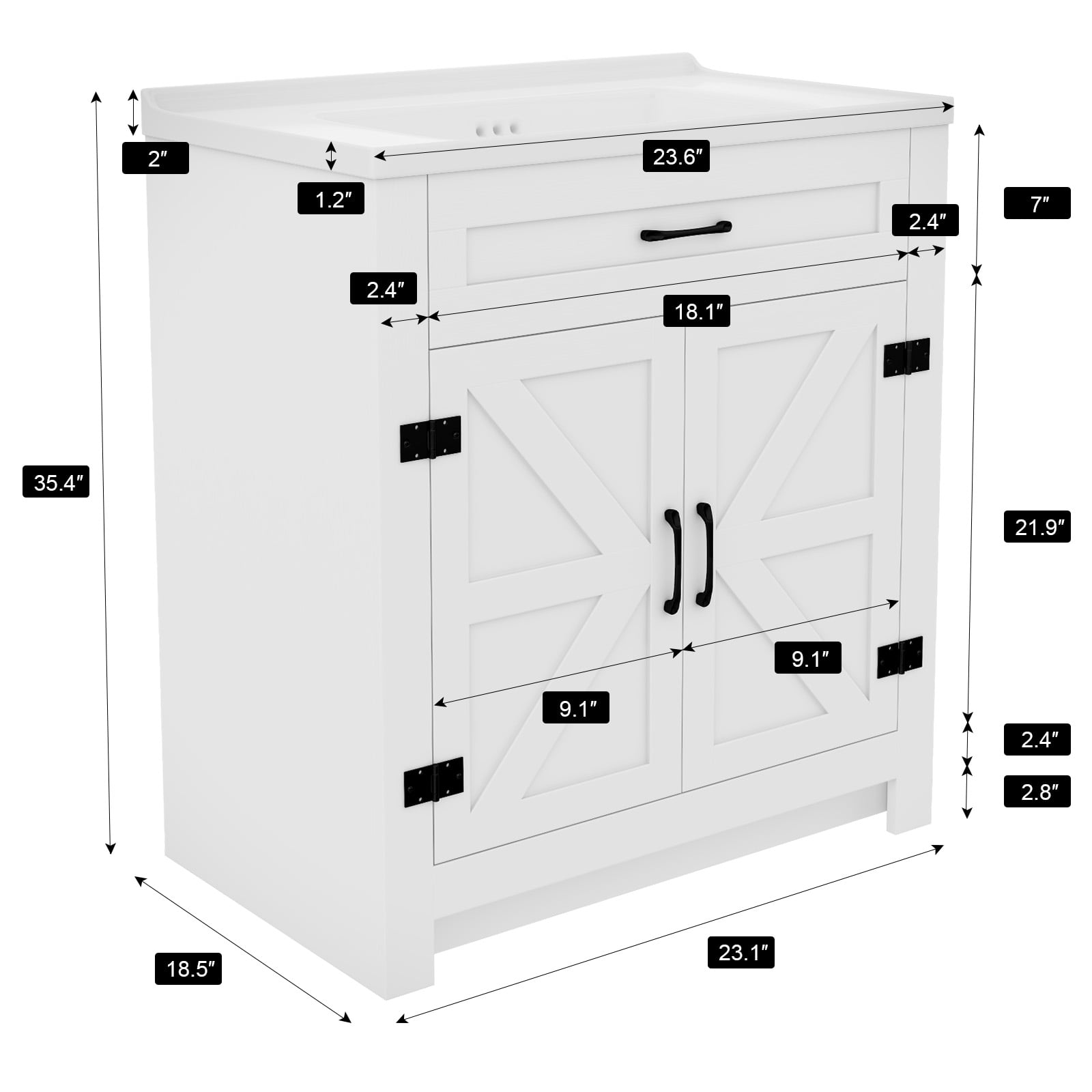 Yamissi 24" Freestanding Bathroom Vanity with Ceramic Sink, Storage Cabinet with 2 Soft Closing Doors, Modern White