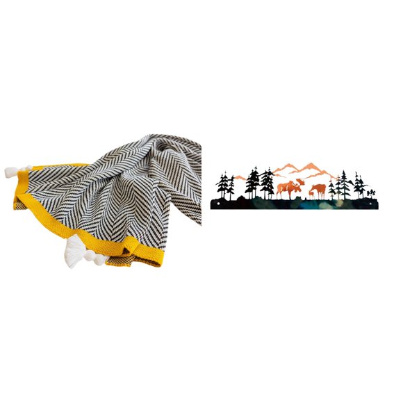 Luzkey Knitted Deer Throw Blanket Striped Sculpture Soft Warm Farmhouse Hanging Home Decor for Bedroom Sofa Bed Chair Garden Fence Outdoor Indoor Porch