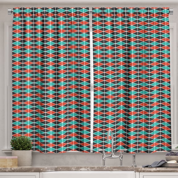 Ambesonne Geometric Kitchen Curtains, Triangles Hexagons, 55"x39", Dark Coral Sea Green