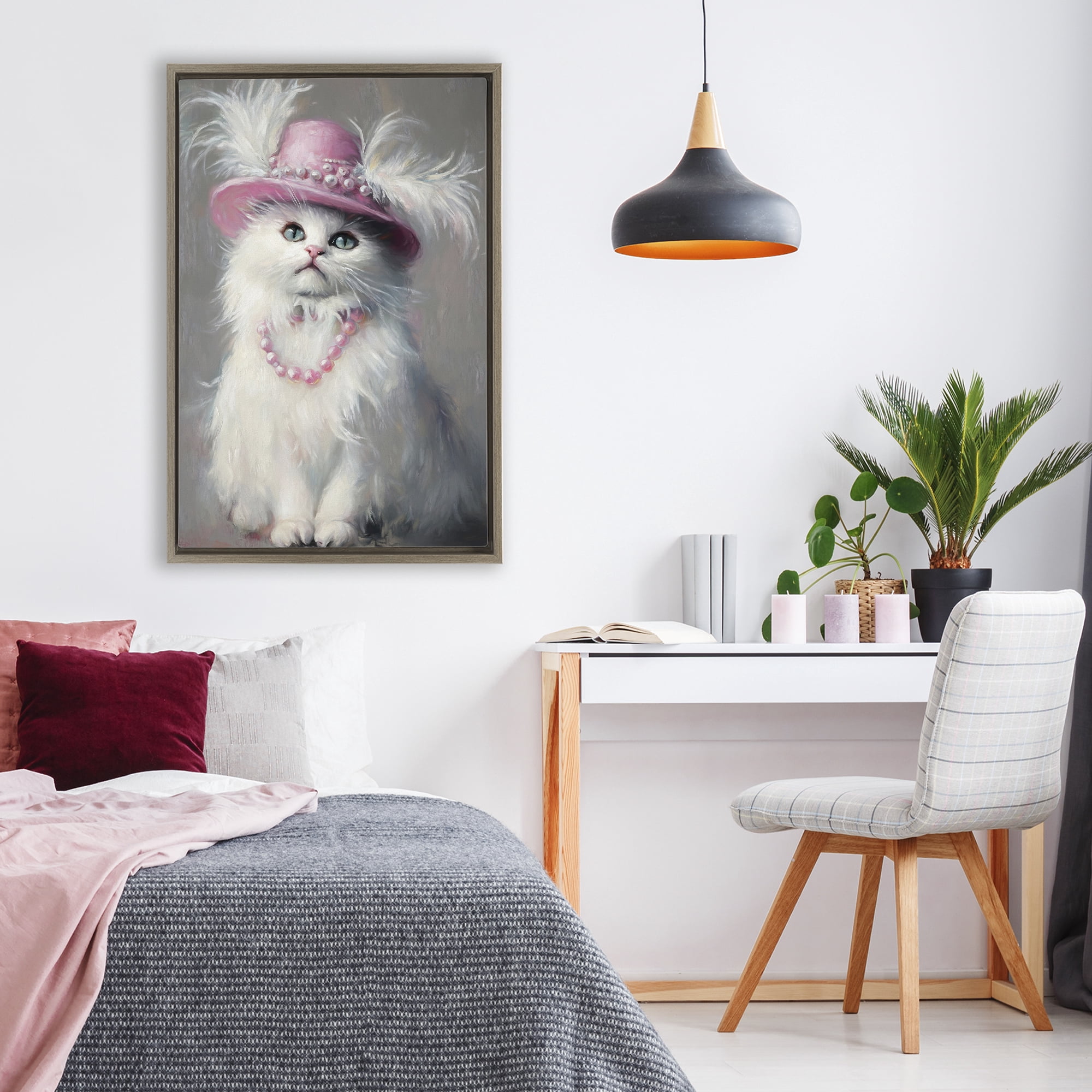 Stupell Industries Beautiful Brigitte Cat Brown Framed Floater Canvas Wall Art, design by Tina LeCour