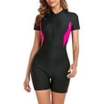 thumbnail image 3 of TiaoBug Women Short Sleeve One-Piece Swimsuit Rash Guard Zipper Surfing Suit Swimwear Beachwear Black&Hot Pink XL, 3 of 4