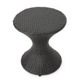 thumbnail image 1 of Deno Patio Side End Table, 16 Inch Iron, Hourglass Shape, Brown Wicker, 1 of 1