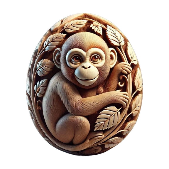 HBBKVI Carved Resin Easter Eggs, Brown with Animal Carvings, 3.2x2.4in Handcrafted Resin Decorative Eggs, for Easter Gifts and Holiday Decorations, Single Piece